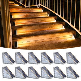 VOLISUN Outdoor Stair Lights 12 Pack, Solar Step Lights Waterproof IP67,80 Lumen, Led Step Light Outdoor for Garden Backyard Stair, Front Door,Porch and Deck(Warm White)