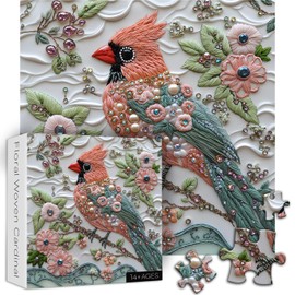 Cardinal Bird Puzzles for Adults 1000 Piece, Unique Red Cardinal Flower Puzzle, Impossible Animal Nature Jewel Art Jigsaw Puzzle, Floral Bird Diamond Gem Puzzle Challenging Puzzles for Adults
