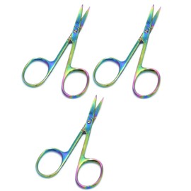 OdontoMed2011 Lot of 3 Pieces Professional Cuticle Manicure Pedicure 'Nails Curved Scissor 3.5" Stainless Steel Multi Titanium Rainbow Color