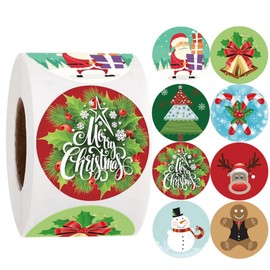 500Pcs Merry Christmas Stickers Labels Roll 1.5 Inch 8 Designs Round Christmas Tags, 2024 New Adhesive Xmas Decorative Holiday Christmas Envelope Seals Stickers for Cards Gift Envelopes Boxes (1.5 In)