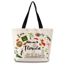 ZhuVantrix Take Me To Florida Tote Bag Reusable Grocery Bags Aesthetic Shopping Shoulder Handbag with Interior Pocket Lightweight & Washable Stylish Florida Travel Present for Women