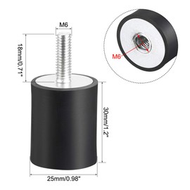 uxcell M6 Male Female Rubber Vibration Isolators Mounts Shock Absorber D25mm x H30mm