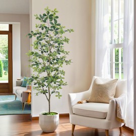 Artificial Black Olive Tree 7ft(84in) Faux Plant with Realistic Leaves and Natural Trunks,Fake Floor Potted Artificial Tall Large Plants for Home Office Decor Indoor Outdoor (7Feet,1Pack)