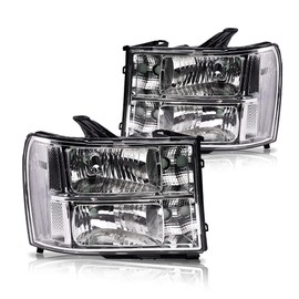 ALLGOOD Headlights Assembly Compatible with 2007-2013 GMC Sierra 1500 /Fit for 07-14 GMC Sierra 2500HD 3500HD Headlamps Clear Lens Chrome Housing GM2502283 22853029