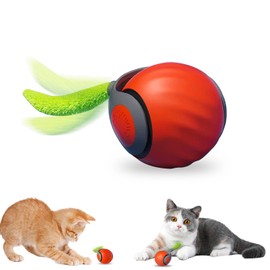 Kinizuxi Interactive Cat Toys for Indoor Cats, Rechargeable Moving Cat Ball with Feather Tail, 2 Speeds Automatic Kitten Toys for Bored Indoor Cats,Motion Activated Rolling Ball Toys (Orange)