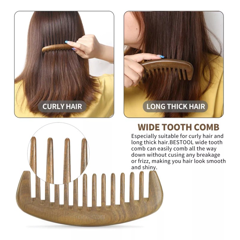 Bestool Peine De Dientes Anchos Para Cabello Rizado Largo Y
