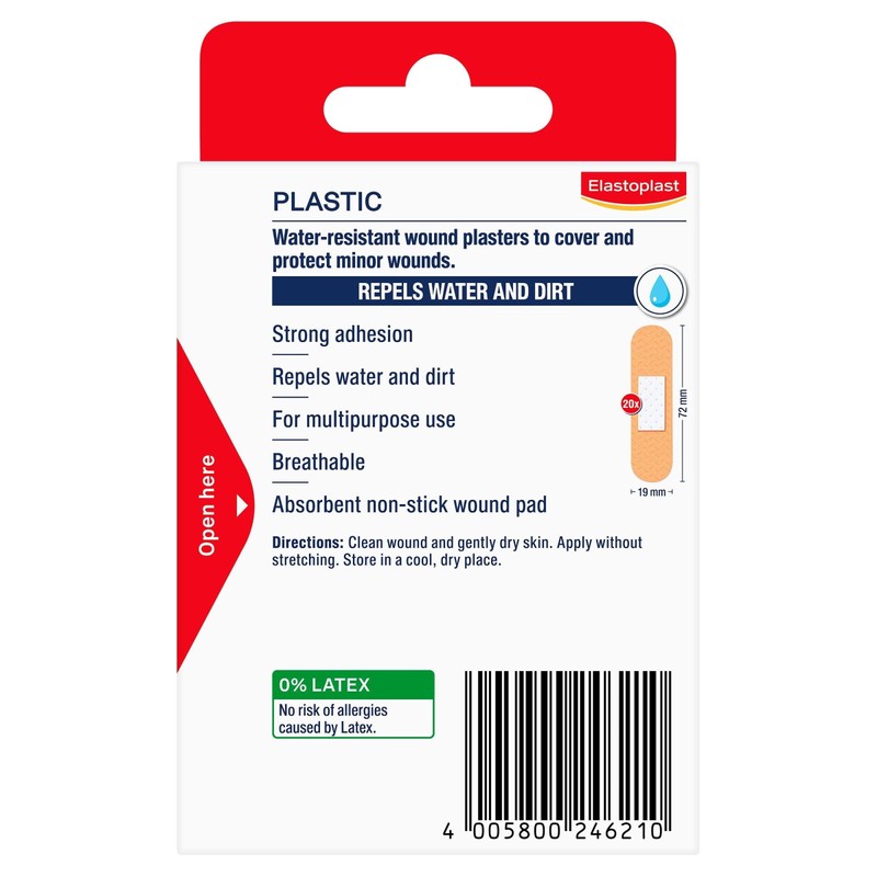 Elastoplast Plastic Plasters with Bacteria Shield, Repels Water and Dirt,