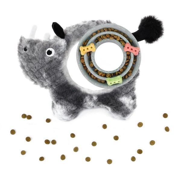 CHIWAVA 2-in-1 Dog Interactive Squeaky Plush Toy Rhinoceros with Slow