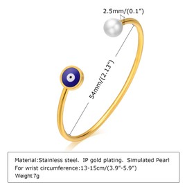 KunBead Gold Blue Evil Eye Simulated Pearl Birthday Bracelet Stainless Steel Love Bangle Cuff Jewelry Bracelets for Women
