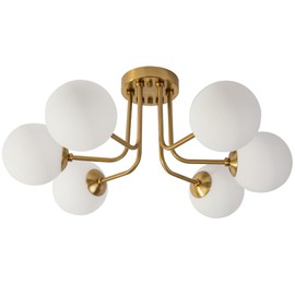 erpymi Modern Semi Flush Mount Ceiling Light 6-Light,Globe White Glass Shade Semi Flush Mount Ceiling Light Sputnik Chandeliers for Bedroom Living Room Hallway Dining Room Lighting Fixture