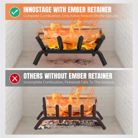 INNO STAGE Fireplace Grates with Ember Retainer- 21 Inch Fireplace Log Grate Heavy Duty Solid Steel 7-Bars, Fire Grate, Inside Wrought Cast Iron Wood Stove Pit for Indoor Outdoor Chimney Hearth
