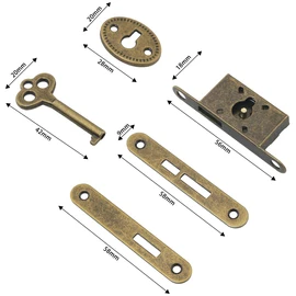 FMHXG 1 Set of 5 in 1 Lock in Antique Colour Tumbled Antique Set of Locks Universal Keyed Lock with Key Brass Embedded Cabinet Door Lock for Furniture Drawer Wardrobe Classical Wooden Chest Lockset