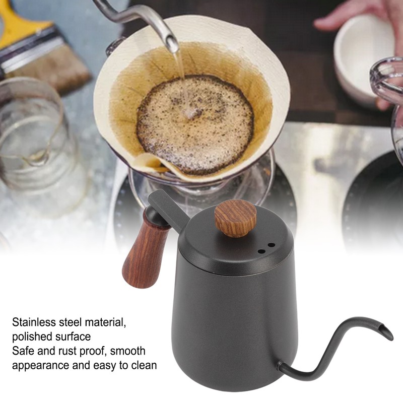 Stainless Steel Coffee Hand Pot with Wooden Handle Long Mouth