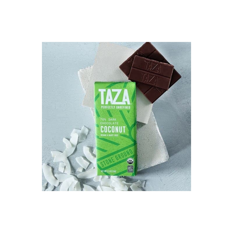 Taza Chocolate Organic Amaze Bar 70% Stone Ground, Coconut, 2.5
