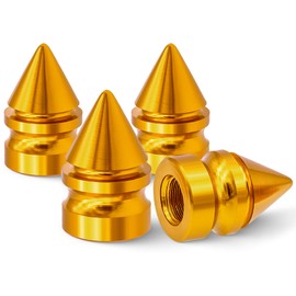 MEAJOO 4PCS Spiked Style Tire Valve Stem Caps, Corrosion Resistant, Universal Aluminium Alloy Dustproof Tire Valve Stem Covers for Cars, SUV, Trucks, Bikes, Motorcycles, Bicycles(Gold)