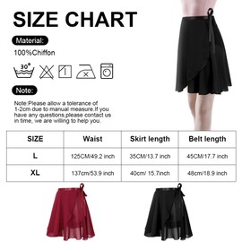 DiULi Women Ballet Wrap Skirt with Adjustable Waist Belt,Chiffon Dance Wrap Skirt,Women's Gymnastics Ballet Skirt,Adult Girls Ballet Skirt(XL Black)