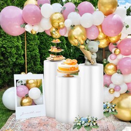 Set of 3 Cylinder Covers, Spandex Cylinder Pedestal Stand Covers, Upgrade Cylinder Stand Covers for Parties Wedding Pillars Baby Shower Dessert Tables Birthday Party Event Decor , Only Cylinder Stands Covers for Party (White)