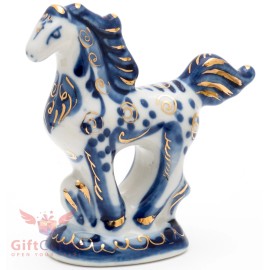 Russian Porcelain Gzhel Hand Painted Figurine of Horse Symbol 2026 Year Гжель