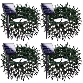 4pk Cool White Solar Christmas Lights Outdoor Waterproof, 400LED 132FT Solar Powered LED String Lights Green Wire with 8 Modes, Solar Fairy Lights for Xmas Tree Party Wedding Garden Fence Decorations