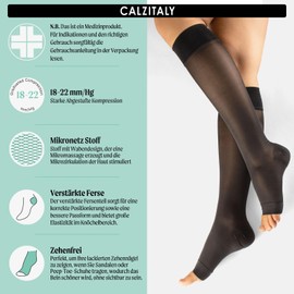 CALZITALY PACK 1/2 Zehenfreie Stützstrumpfe mit Starker Abgestufter Kompression 18-22 mm/Hg | Kompressionsstrümpfe Open Toe | 140 DEN | Made in Italy (Schwarz, S/M)