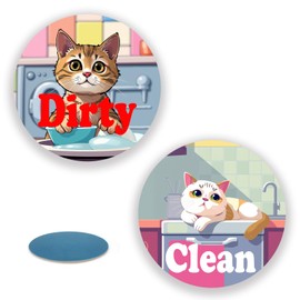 Dishwasher Magnet Clean Dirty Sign, Clean and Dirty Sign for Dishwashers, Funny Cartoon Kitty Cat Kitchen Accessories- Double Sided Strong Magnet Signs