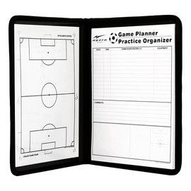 AGORA Soccer Coaching Planner with Dry Erase Soccer Field Diagram and 25-Sheet Strategic Notepad Inside - Soft Grain Black Leatherette