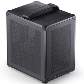 JONSBO C6-ITX Black Mini ITX Handled Mesh PC Case, Simple Compact Desktop Chassis, SP MB mini-ITX/Mini-DTX, ATX Power Bite (L140mm Max.), 170mm Tower Cooler,Tool-Free Open SFF Case, Black