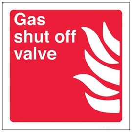 V Safety Gas Shut Off Valve Sign - 150mm x 150mm - 2mm Rigid Plastic