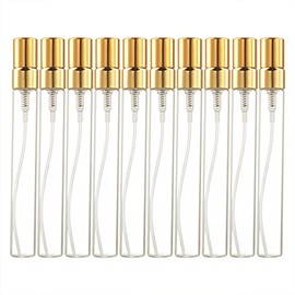 Enslz 10ml 10pcs Glass Spray Bottle Refillable Perfume Atomizer Mini Sample Test Bottle Thin Glass Vials (Gold)
