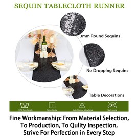 ShinyBeauty Sequin Tassel Table Runner 12x108-Inch Black Christmas Decorations Black Table Runner 108inch Christmas Table Runner for Wedding Party Birthday(12x108, Black)