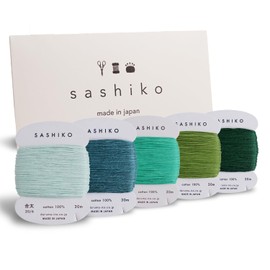 DARUMA - Set di fili per Sashiko in 100% cotone (30 m), confezionato su un cartoncino, 5 colori, con manuale in inglese, set per cucito e ricamo (spesso, Komorebi)