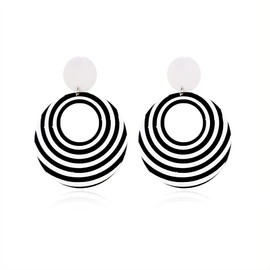 Acrylic Black White Earrings For Women Statement Geometric Drop Dangle Earrings,Round Resin Striped Earrings Party Jewelry (Style B)