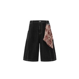 Aelfric Eden Detachable Kerchief Baggy Longline Jorts Casual Denim Shorts Y2K Streetwear Unisex Jean Shorts Black X-Small