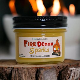 Fire Demon Sparks Candle | Hand Poured Vegan Wax Blend Candle | 9 oz, 4 oz, 2 oz Snap Bar - Size: 4 oz. Jar
