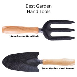 WY8 Garden Tools Set - 30cm Durable Hand Trowel & 27cm Fork with Ergonomic Wooden Handles for Planting, Weeding, Cultivating - Heavy-Duty Rust Resistant Metal Gardening Hand Tool Set for Outdoors