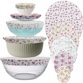 Wusboo Fabric Elastic Food Covers, 10 Food Covers, Reusable Food Covers with Elastic Band, Food-Safe Printed Covers for Covering Bowls, Pots, Glass Containers