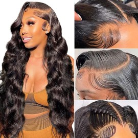 22 Inch Real Hair Wig, Human Hair Wig, 13 x 4 (33 x 10 cm), Body Wave HD Transparent Lace Front Wig, Human Hair for Black Women, Glueless Wig, Human Hair, Pre Plucked with Baby Hair, Lace Frontal Wig