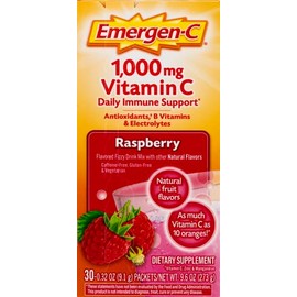 Emergen-C 1000mg Vitamin C Immune Support Powder Raspberry 30CT Includes Zinc, Manganese, 7 B Vitamins and Electrolytes for Back to School Essentials 