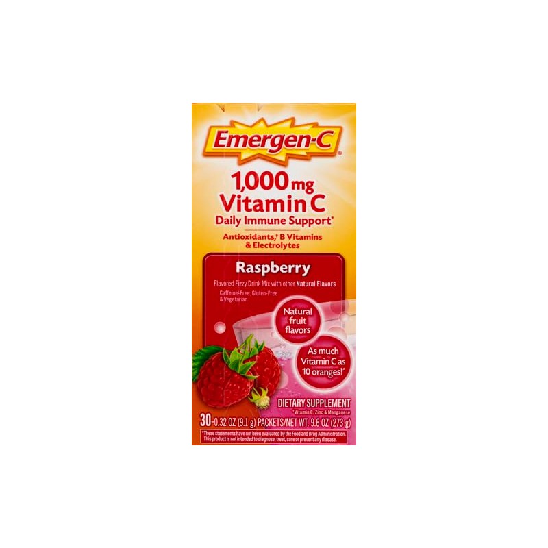 Emergen-C 1000mg Vitamin C Immune Support Powder Raspberry 30CT Includes