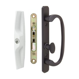 FPL Replacement Sliding Patio Door Handle Set with Keyed Pull - Offset Thumb Turn (White/Oil Rubbed Bronze + Mortise Lock)