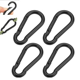 Pack of 4 Carabiner Hooks, Small Black, 6 x 2.8 cm Stainless Steel Carabiner, Safety Carabiner, Multi-Purpose Mini Carabiner for Camping, Travel, Hiking, Fishing, Backpack, Belt, Keyring