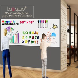 LACQWO Magnetic Dry Erase Whiteboard Paper for Wall 50" x 18" Self Adhesive White Board Sticker with 12 Magnet Marker and Magnetic Eraser for Kids Office Home Whiteboard Wallpaper Peel and Stick