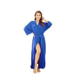 Women's Soft Robes Lightweight Kimono Loungewear Long Nightgown Knit Bathrobe Casual Sleepwear Pajamas with Pockets, Royal Blue Small