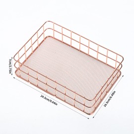 WINHONW Pink Metal Mesh Storage Basket, Wire Basket, Practical Home Storage, Basket for Bedroom, Office, Bathroom, Kitchen, 9.6 * 6.7inch，2PCS