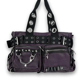 Convertible Belt Shoulder Bags with Grommets:_Purple Pinstripe Convertible Belt Bag with Patch