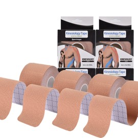 Kinesiology Tape，Unlock Your Full Potential with Kinesiology ,Original Cotton Elastic Premium Athletic Tape,Breathable, Latex-Free,Hypoallergenic，high ductility, and Waterproof for Shoulder, Knee, Elbow, Ankle Support (Beige 4 Rolls)