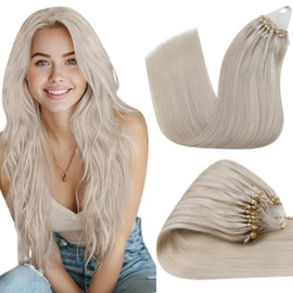 Hetto Micro Ring Hair Extensions Blonde Human Hair Micro Loop Hair Extensions Real Human Hair Micro Beads Hair Extensions Micro Link Platinum Blonde #60 14Inch 50g Straight