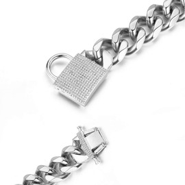 Aiyidi Strong Dog Chain Collar Heavy Duty Stainless Steel Silver Dog Chain Wide 23MM Thick Cuban Link Choke Chain Dog Collar for Medium Large Dogs(26inches)