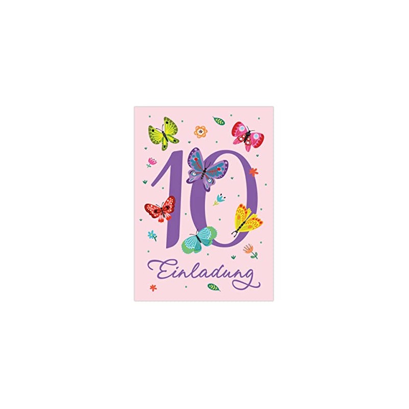 Junapack 12 Invitations for 10th Birthday Girl Butterflies