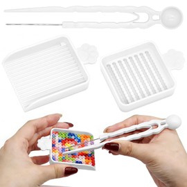 3Pcs Fuse Bead Tool Kit - Single Needle Tweezers, Aligner Tray & Bead Scoop for 2.6mm Craft Beads, Melty Bead Organizer & Helper Tool, Essential Accessories for DIY Bead Art
